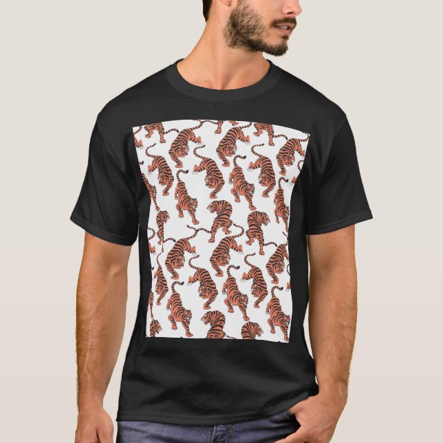 Vintage tigrar, handdragna sömlösa mönster. t shirt (Framsida)