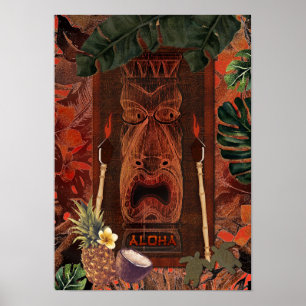 Vintage Tiki Aloha Hawaiian Luau Tropical Island Poster