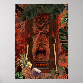 Vintage Tiki Aloha Hawaiiansk Luau Tropisk Ö Poster