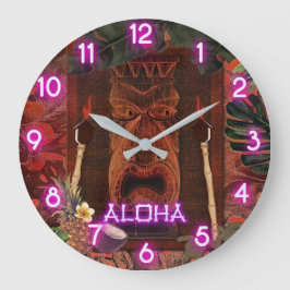 Vintage Tiki Aloha Lila Glöd Hawaiiansk Tropisk Stor Klocka