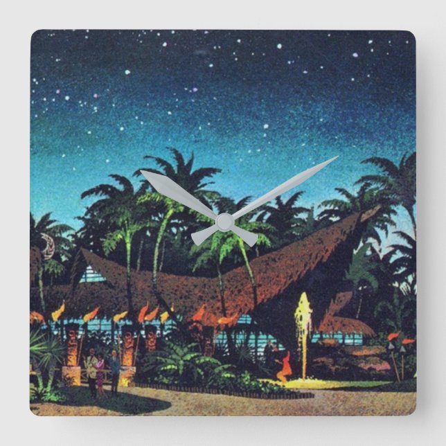 Vintage Tiki Fyrkantig Klocka (Framsida)