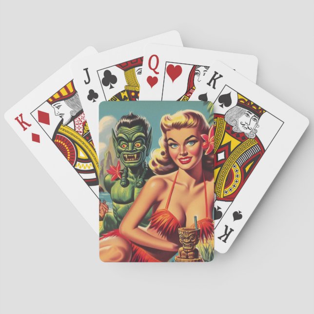 Vintage Tiki Pin Up Casinokort (Baksidan)