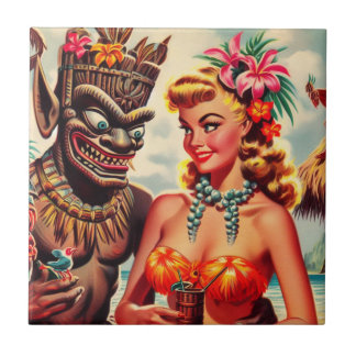 Vintage Tiki Pin-up Kakelplatta