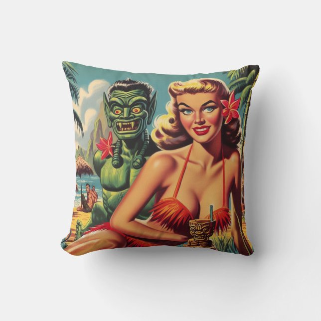 Vintage Tiki Pin Up Kudde (Framsida)