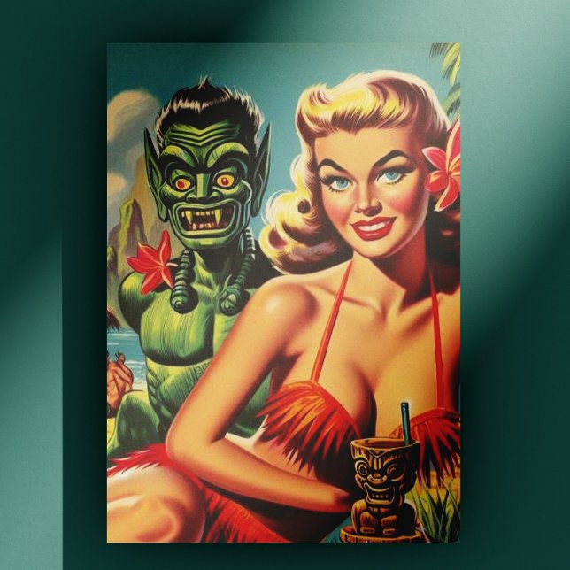 Vintage Tiki Pin Up Vykort (Skapare uppladdad)