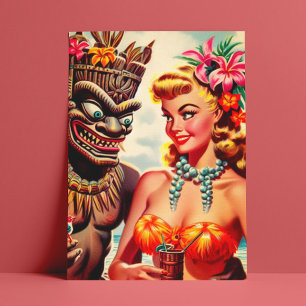 Vintage Tiki Pin-up Vykort