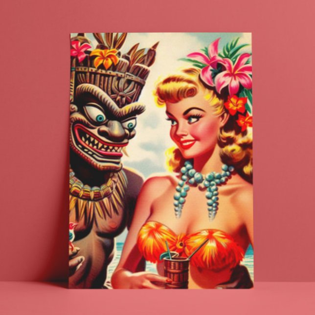 Vintage Tiki Pin-up Vykort (Skapare uppladdad)