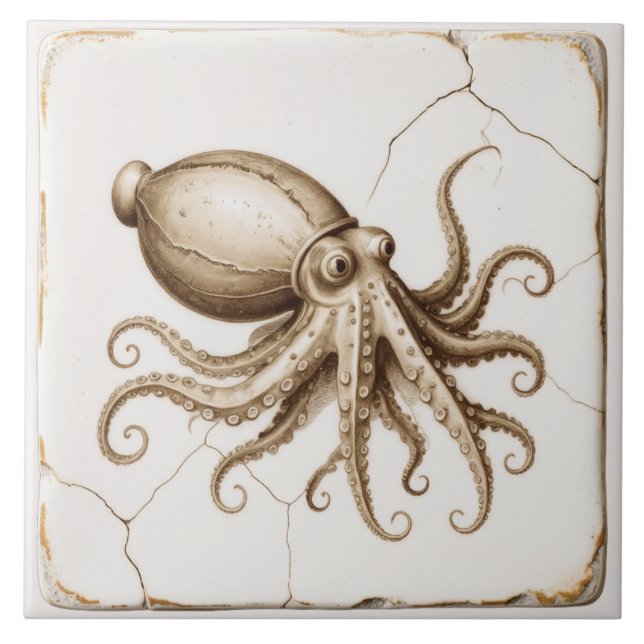 Vintage Tile av bläckfisk Kakelplatta (Framsidan)