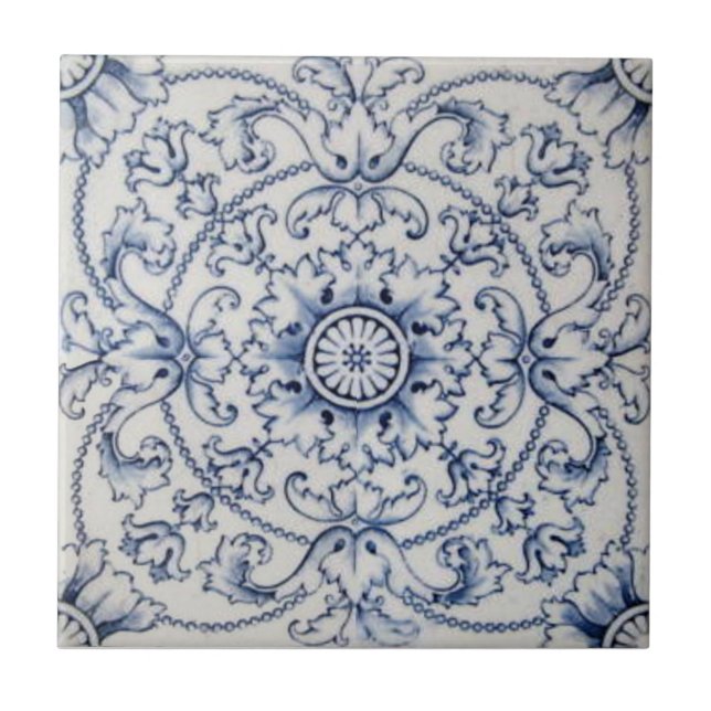Vintage Tile Victorian Transferware i Delft Färg Kakelplatta (Framsidan)