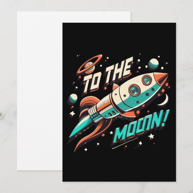 Vintage till Måne raketfrakten Julkort (Fram/baksida)