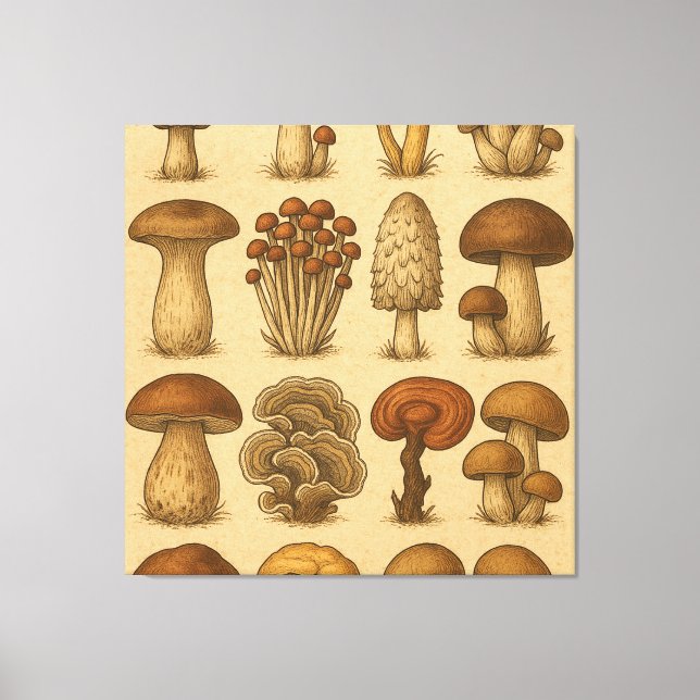 Vintage Tilldelade svampar Canvastryck (Framsida)