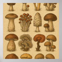 Vintage Tilldelade svampar Poster