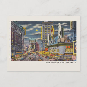 Vintage Times Square New York på nattvykort Vykort