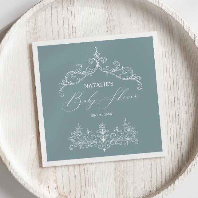 Vintage Timless Blommigt Blue Baby Shower Napkins Pappersservett (Skapare uppladdad)