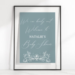Vintage Timless Blommigt Blue Baby Shower Poster