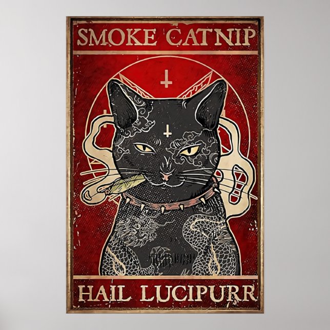 Vintage Tin Sign Smoke Catnip, Retro Metall Poster (Framsidan)