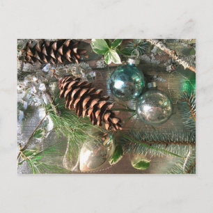 Vintage TINSEL och julprydnadsföremål POSTCARD Vykort