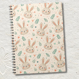 Vintage Tiny Bunny Faces with Roses Pattern Anteckningsbok