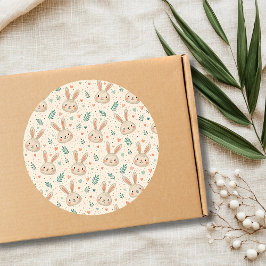 Vintage Tiny Bunny Faces with Roses Pattern Runt Klistermärke