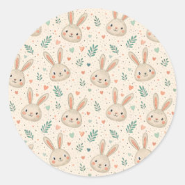 Vintage Tiny Bunny Faces with Roses Pattern Runt Klistermärke
