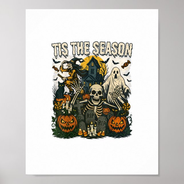 Vintage Tis Season Halloween Skeleton Retro Poster (Framsidan)