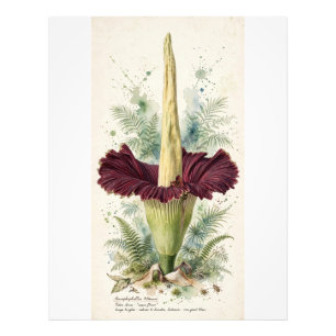 Vintage Titan Arum Botanisk Illustration Trävägg Fototryck