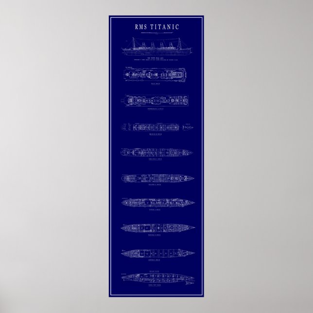 VINTAGE TITANIC BLUEPRINT POSTER (Framsidan)