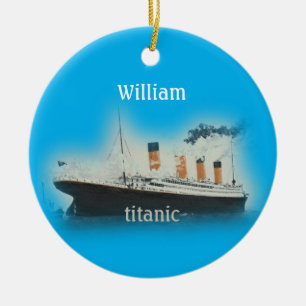 Vintage Titanic Ocean Liner Boy Blue Frakt Namn Julgransprydnad Keramik