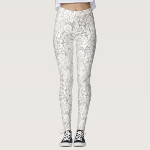 Vintage Titta Bröllop Blommigt Vita Snöre Leggings