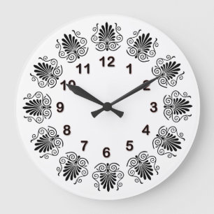 Vintage Titta på Art Deco Plume Black White DIY-up Stor Klocka