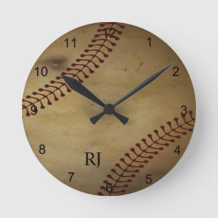 Vintage Tittar Baseball med Anpassningsbar Monogra Rund Klocka