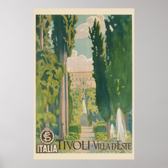 Vintage Tivoli Italien Italy Villa Travel Poster (Framsidan)