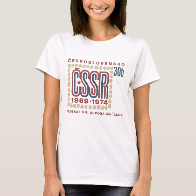 Vintage tjeckoslovakisk ČSSR frimärksdesign T Shirt (Framsida)