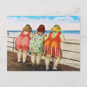 Vintage Tjock Bottomo Girls vid Beach Vykort