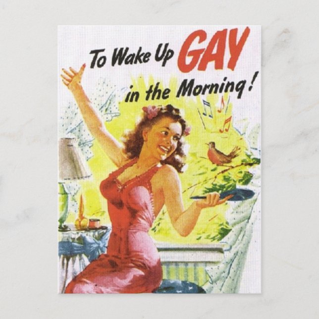 Vintage "To Wake Up Gay" Vykort (Framsida)