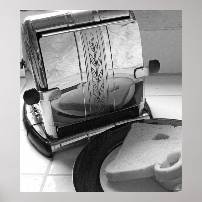 Vintage Toaster Black White Kitchen Art Print Poster (Framsidan)