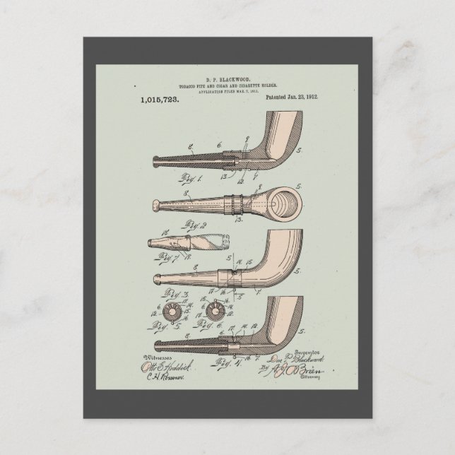 Vintage Tobacco Pipe Patent Vykort (Framsida)
