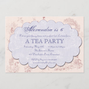 Vintage Toile Birthday Tea Party-inbjudan Inbjudningar