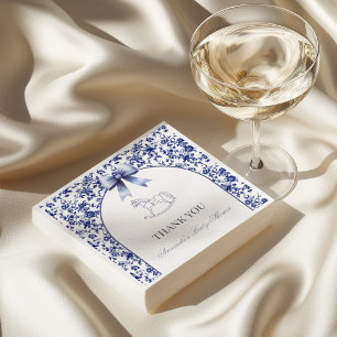 Vintage Toile Blå Båge Gunghäst Baby Shower Pappersservett