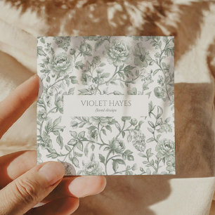 Vintage Toile De Jouy Grön Blommig Anpassad Fyrkantigt Visitkort
