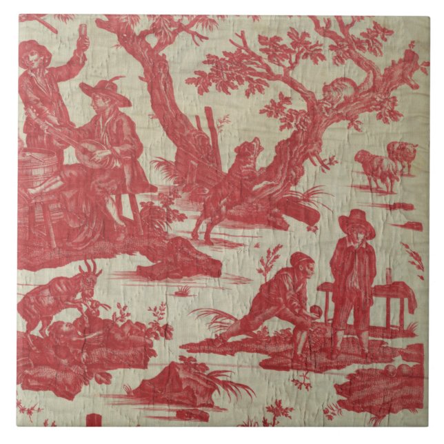 Vintage Toile de Jouy Picturesque Scene Tile Kakelplatta (Framsidan)
