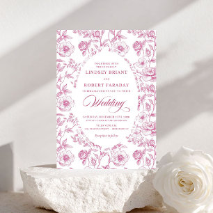 Vintage Toile de Jouy Rosor Rosa Bröllopsinbjudan Inbjudningar