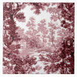 Vintage Toile-Rosa & White (liggande) Kakelplatta<br><div class="desc">Klassisk vintage i landskapsskiktet de jouy mönster med rustisk stuga och bro i en slump som är uppbyggd av en grov träd i skuggor av rosa och maron på vit bakgrund. Mönster är sömlöst och kan byggas upp eller ned.</div>