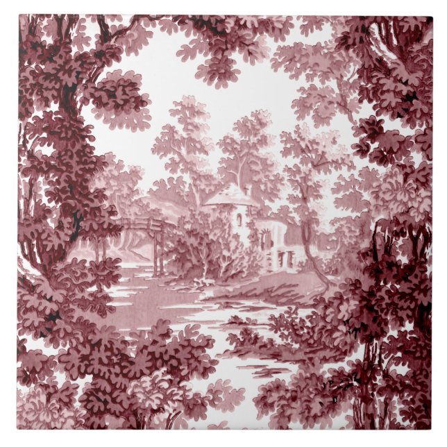 Vintage Toile-Rosa & White (liggande) Kakelplatta (Framsidan)