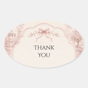 Vintage Toile Trädgårdsscen Rosa Band Sticker Ovalt Klistermärke