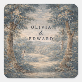 Vintage Toile Wedding Tapestry Romantic Woodland  Fyrkantigt Klistermärke