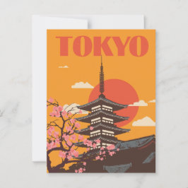 Vintage Tokyo Japan Pagoda Cherry Blommar Travel Vykort