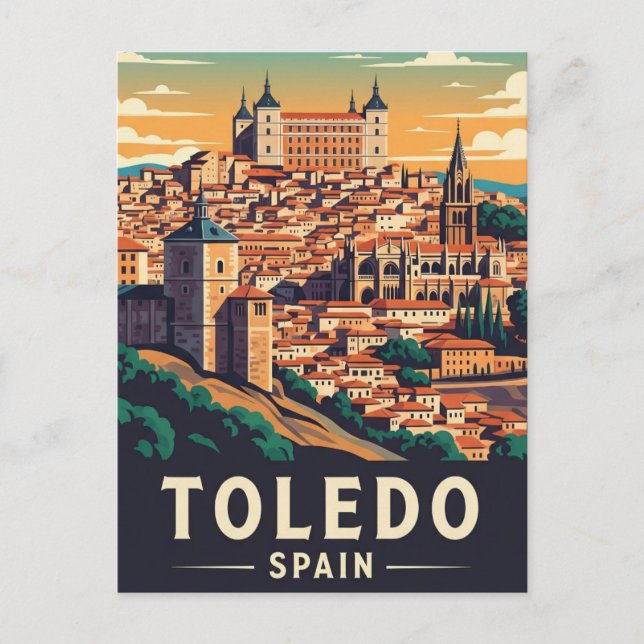 Vintage Toledo Spain Alcazar Travel Vykort (Framsida)