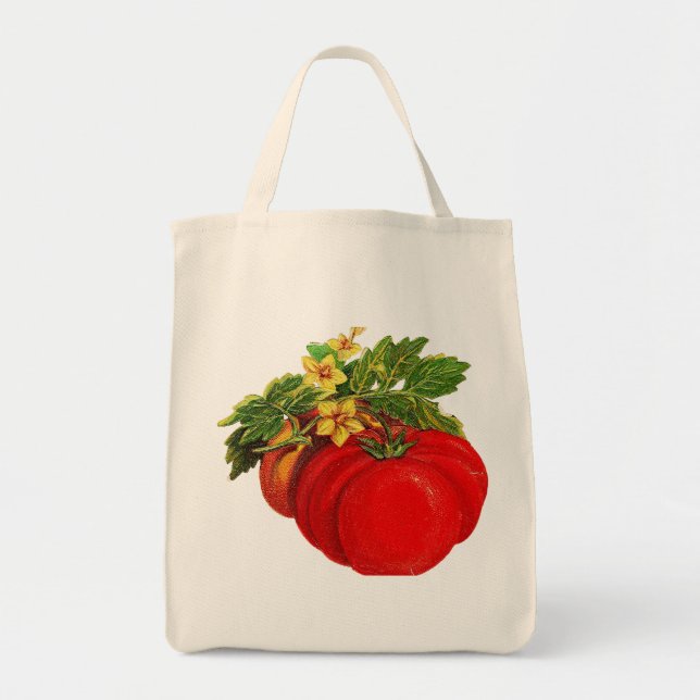 Vintage Tomater och blommor på vinet Tygkasse (Framsidan)