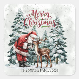 Vintage Tomt & Hjort - julfack Fyrkantigt Klistermärke